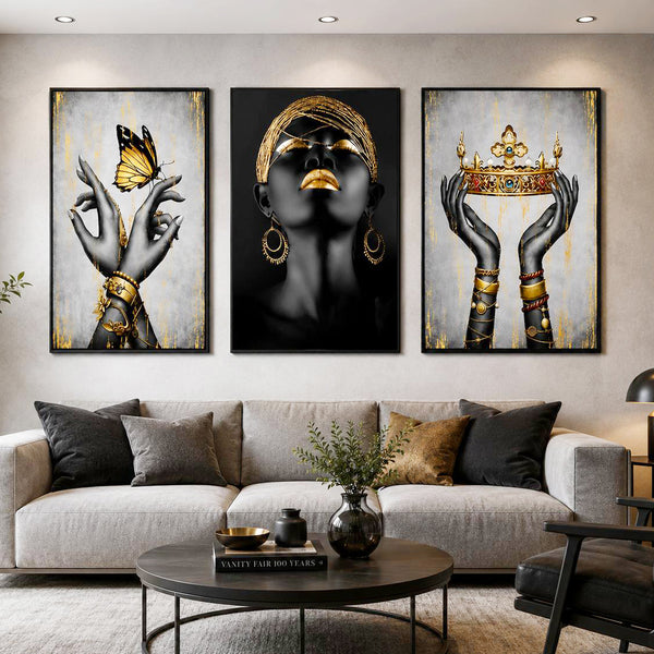 Golden Tribal Set of 3 Wall Frames