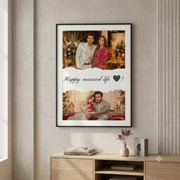 Personalized "Happy Married Life" Couple Photo Frame – Custom Wedding & Anniversary Wall Art