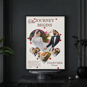 Personalized Wedding Photo Frame – "The Journey Begins" Custom Photo Collage Wall Art