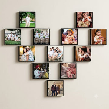 12-Piece Square Photo Frame Set – Heart Collage Wall Gallery (6x6 & 8x8 inches)
