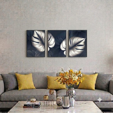 Modern Metallic Tropical Leaf Art - 2-Piece Framed Wall Art Set (12x18 Inches)