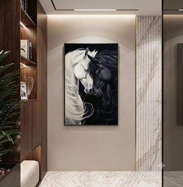 Black & White Horse Canvas Wall Art - 24x36 Inches