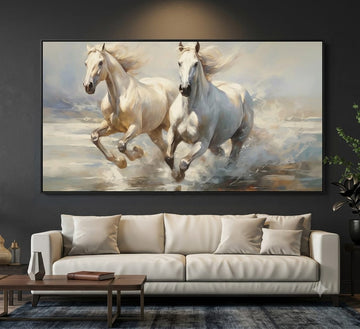 Majestic White Horses Framed Canvas Wall Art 40x30