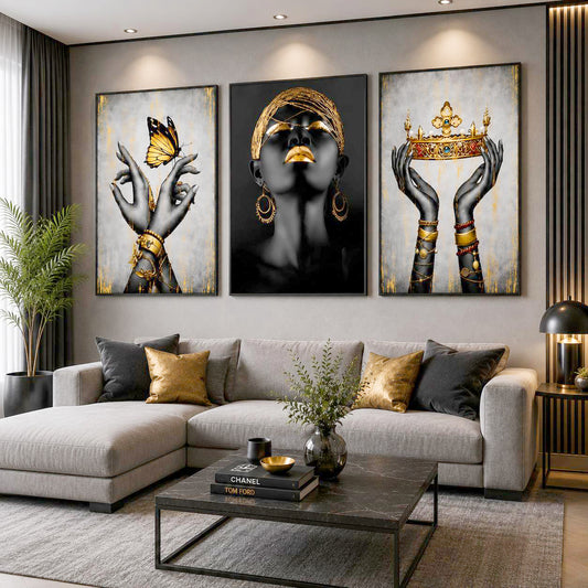 Golden Tribal Set of 3 Wall Frames